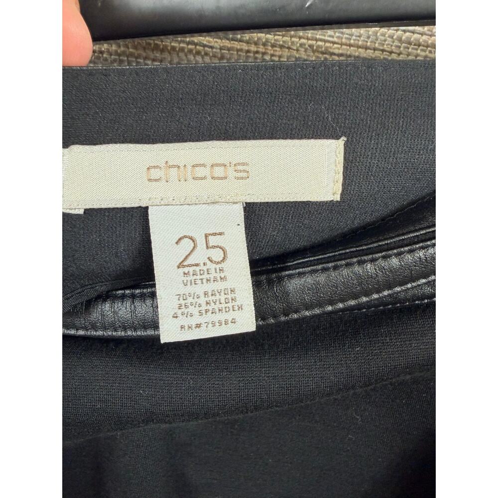 Chico’s Straight Pencil Skirt Womens 2.5 US 14 Black Faux Leather Trim Stretch - Picture 3 of 9